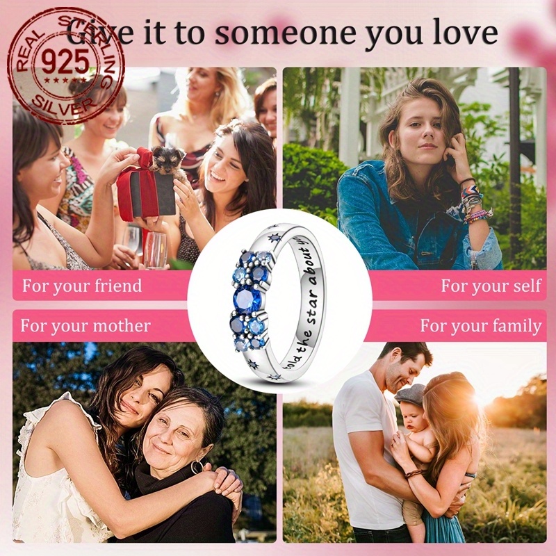 925 Sterling Silver Star Code Ring Set Zirconia Hypoallergenic Wedding Jewelry